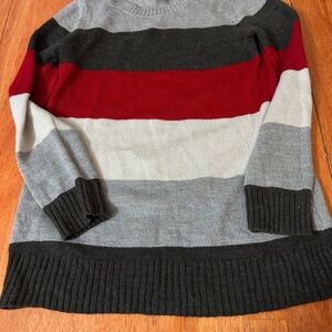 Iz Byer Girl’s Striped Sweater in Gray, Red, and Black